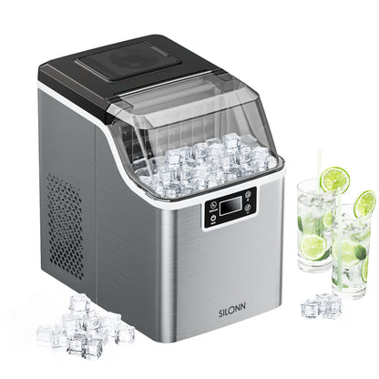 Silonn Countertop Ice Cube Ice Makers, 45lbs Per Day, Auto Self-Cleaning, 24 Pcs Ice Cubes in 13 Min, 2 Ways to Add Water, Compact Ice Machine for Home Office Bar Party SLIM02