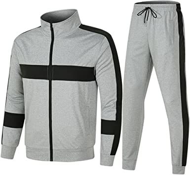 Men's Athletic Casual Tracksuit Long-sleeved Stand Collar Jacket Jogging Pants Set