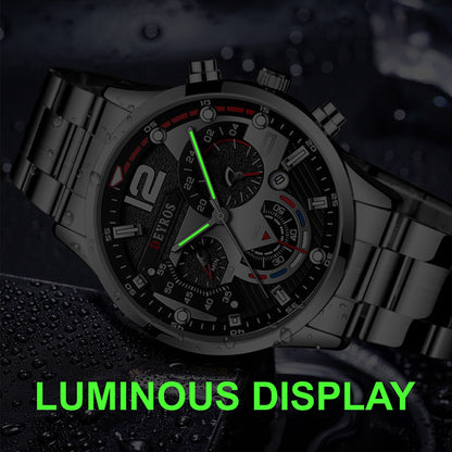 Fashion Mens Sports Watches Luxury Stainless Steel Quartz Wrist Watch Calendar Luminous Clock Men Business Casual Leather Watch