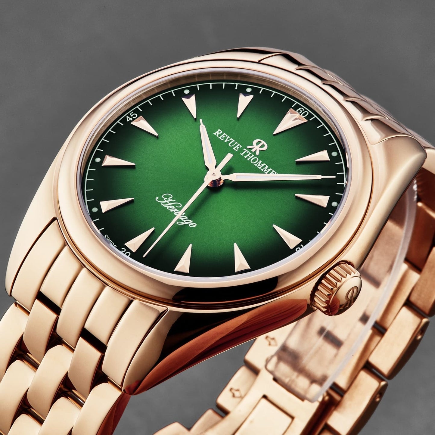 Revue Thommen Men's 'Heritage' Green Dial Stainless Steel Bracelet Automatic Watch 21010.2164