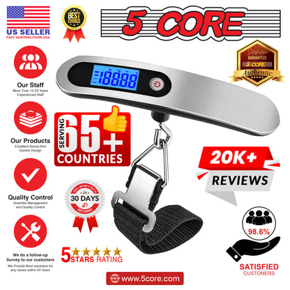 Luggage Scale Handheld Portable Electronic Digital Hanging Bag Weight Scales Travel 110 LBS 50 KG 5 Core LSS-005