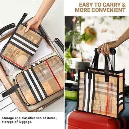 3 Pack Makeup Bag;  Travel Cosmetic Bag with Zipper Handle Waterproof Striped Transparent Toiletry Bag Portable Organizer Cases Set for Women and Girls Storage Bag