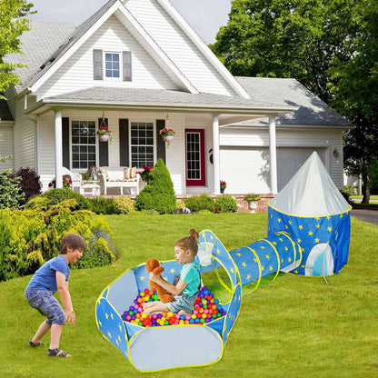 3 In 1 Child Crawl Tunnel Tent Kids Play Tent Ball Pit Set Foldable Children Play House Pop-up Kids Tent w/Storage Bag