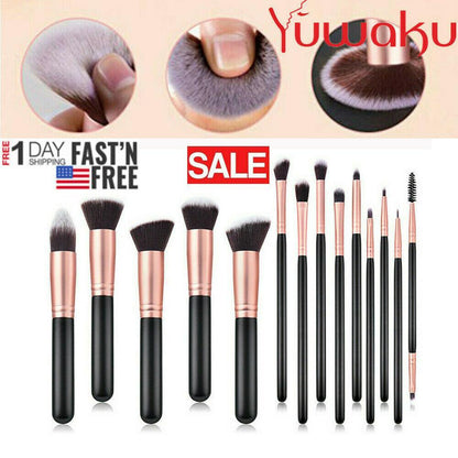 14Pcs Makeup Brushes Cosmetic Contour Foundation Eyebrow Black Gold Useful Tool