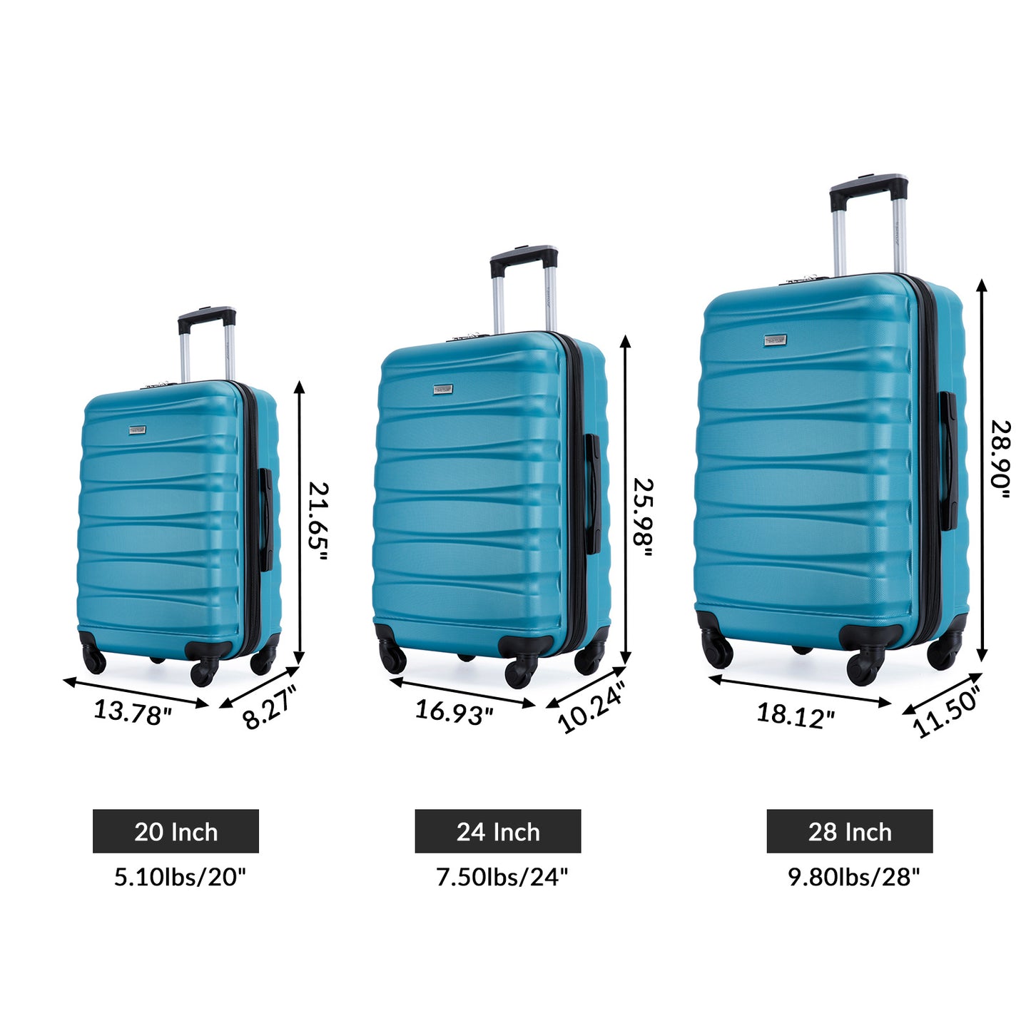 Expandable 3 Piece Luggage Sets ABS Lightweight Suitcase with Two Hooks;  Spinner Wheels;  TSA Lock;  (20/24/28)