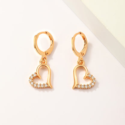 Heart Drop Earrings for Women Gold Color Dangle Earrings Copper CZ Charm Korean Earrings Fashion Jewelry