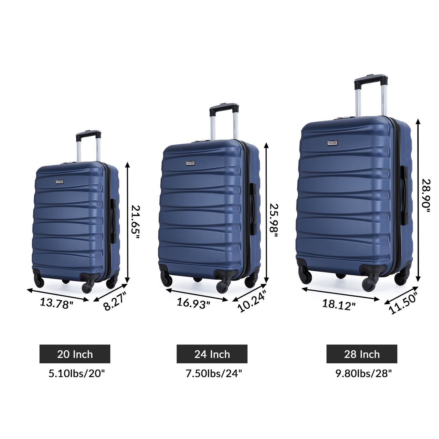 Expandable 3 Piece Luggage Sets ABS Lightweight Suitcase with Two Hooks;  Spinner Wheels;  TSA Lock;  (20/24/28)