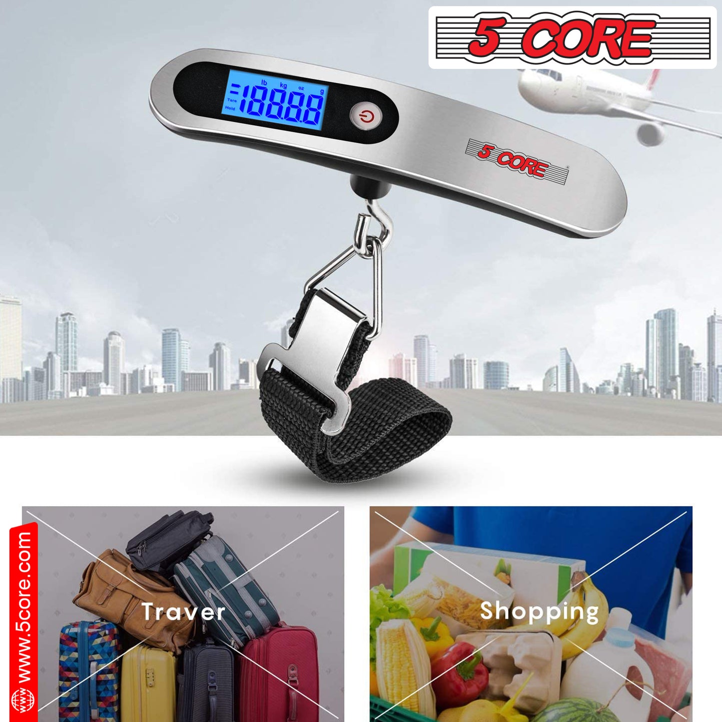 Luggage Scale Handheld Portable Electronic Digital Hanging Bag Weight Scales Travel 110 LBS 50 KG 5 Core LSS-005