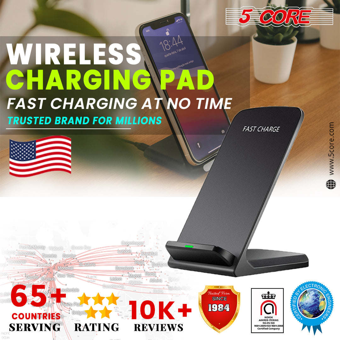 Wireless Fast Charge Stand Dock Phone Charging Pad Samsung Galaxy S9+ iPhone XS Wire Less 8 5 Core 10W Black cell phone accessories