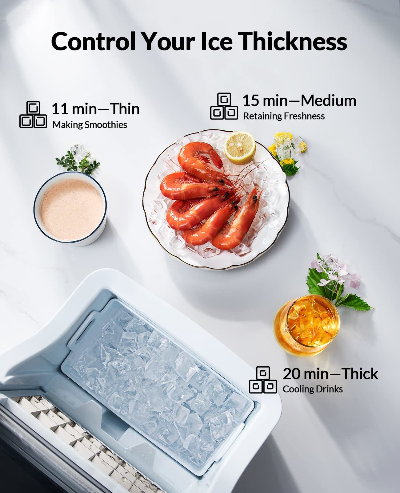 Silonn Countertop Ice Cube Ice Makers, 45lbs Per Day, Auto Self-Cleaning, 24 Pcs Ice Cubes in 13 Min, 2 Ways to Add Water, Compact Ice Machine for Home Office Bar Party SLIM02