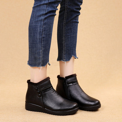 Fashion Winter Boots Women Genuine Leather Ankle Warm Boots Mom autumn plush wedge shoes Woman shoes Big Size wed3