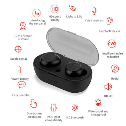 Waterproof Bluetooth 5.0 Wireless Earbuds Headphone Headset Noise Cancelling TWS Bluetooth Wireless Earbuds with Microphone- Stereo Sound in-Ear Bluetooth Headset True Wireless Earbuds