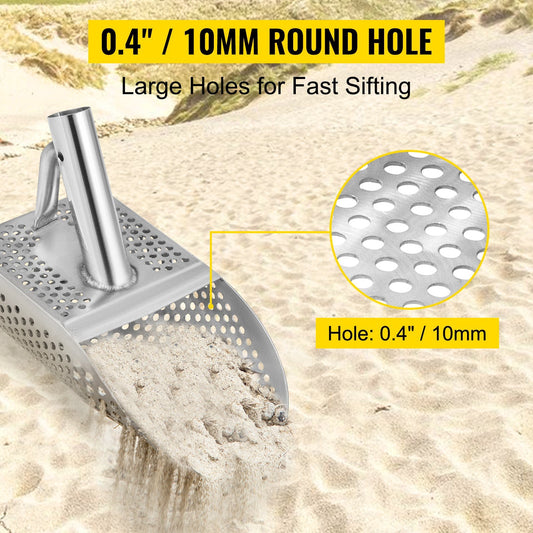 VEVOR Metal Detector Sand Scoop, Stainless Steel Metal Detecting Beach Scoop Scoops, 10 MM Hole Beach Metal Detector Scoop, 2MM Sturdy Light Stainless Steel, for Metal Detecting and Treasure Hunting