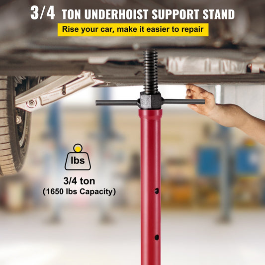 VEVOR Underhoist Stand 3/4 Ton Capacity Pole Jack Heavy Duty Jack Stand Car Support Jack Lifting from 1.1 m to 1.8 m, Triangular Base, Two Wheels, Easy Adjustment, Automotive Support, Red