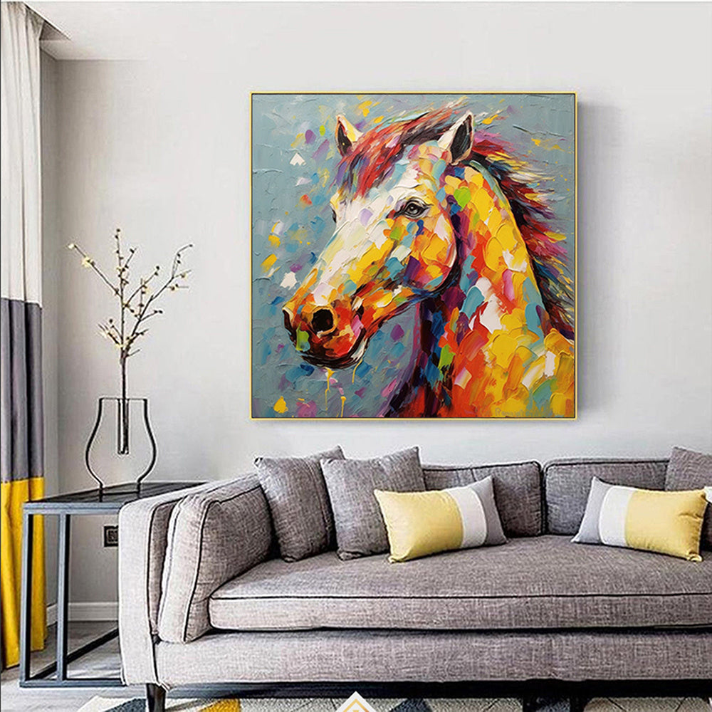 Hand Painted Oil Painting Palette Kinfe Horse Wall Art Original Animal Painting On Canvas Boho Wall Decor Abstract Modern Painting Large Impressionism Wall Art