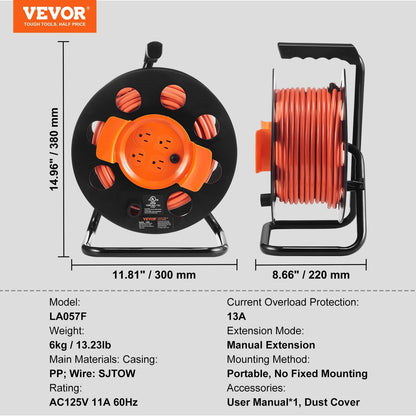 VEVOR Extension Cord Reel for Outdoor Indoor Toolshed Garage, UL/ETL Listed