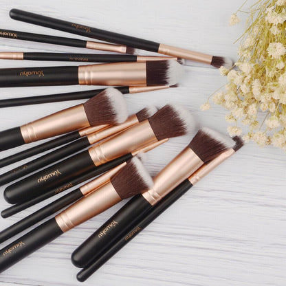 14Pcs Makeup Brushes Cosmetic Contour Foundation Eyebrow Black Gold Useful Tool