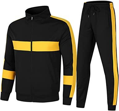 Men's Athletic Casual Tracksuit Long-sleeved Stand Collar Jacket Jogging Pants Set