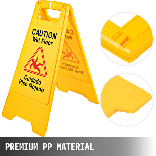 VEVOR Wet Floor Sign, 25" Caution Signs Wet Floor, Fold-Out Wet Floor Sign Bilingual, Double Sided Wet Floor Cones, Wet Sign Floor Sign for Restaurant Restroom Office