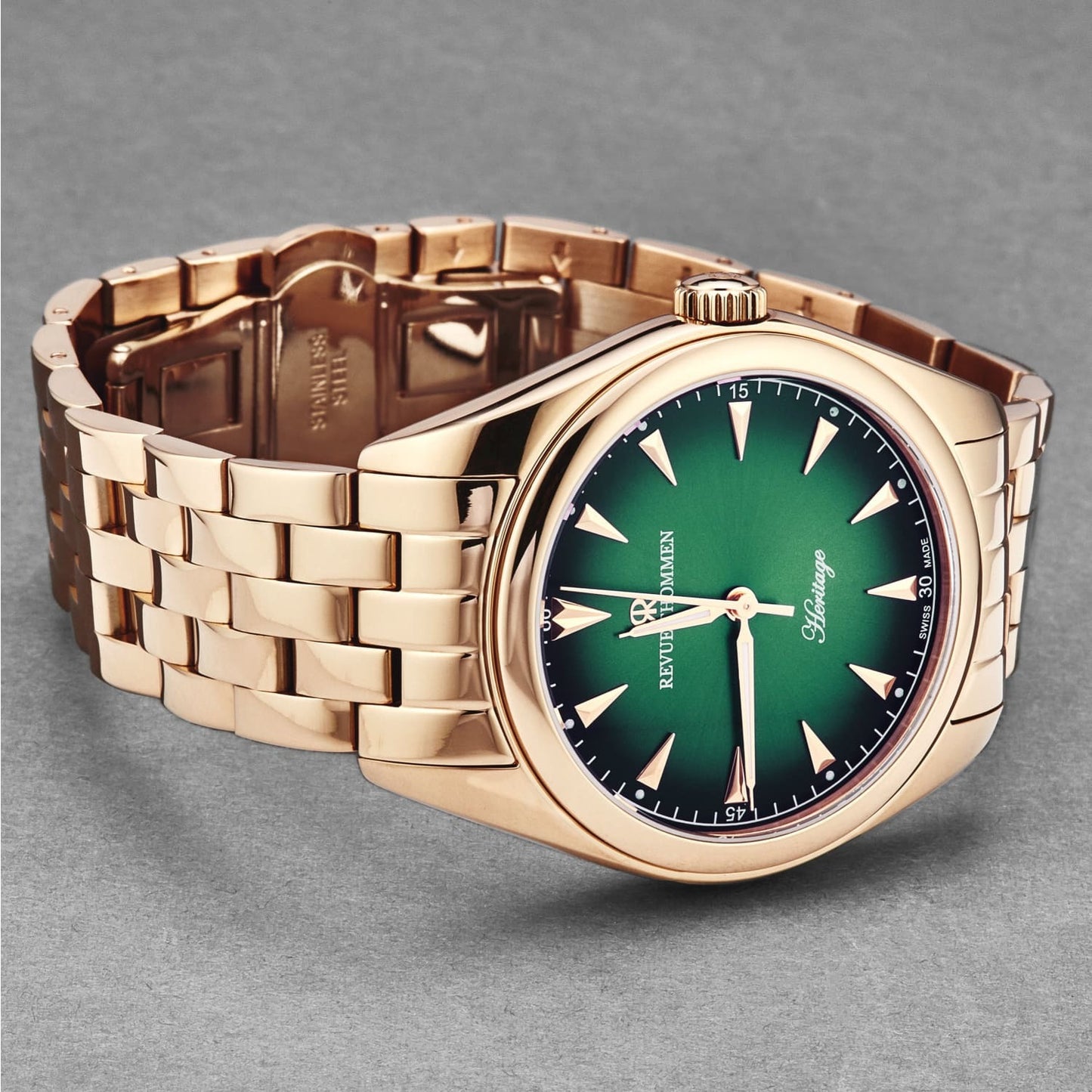 Revue Thommen Men's 'Heritage' Green Dial Stainless Steel Bracelet Automatic Watch 21010.2164