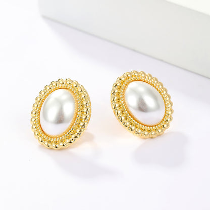 Geometric Big Round Stud Earrings for Women Exquisite Pearl Studs Earrings Statement Earrings Jewelry Gifts