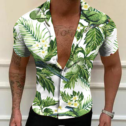 2022 Men's Shirt 3D Digital Print European Street Hip Hop Leaf Print Shirt