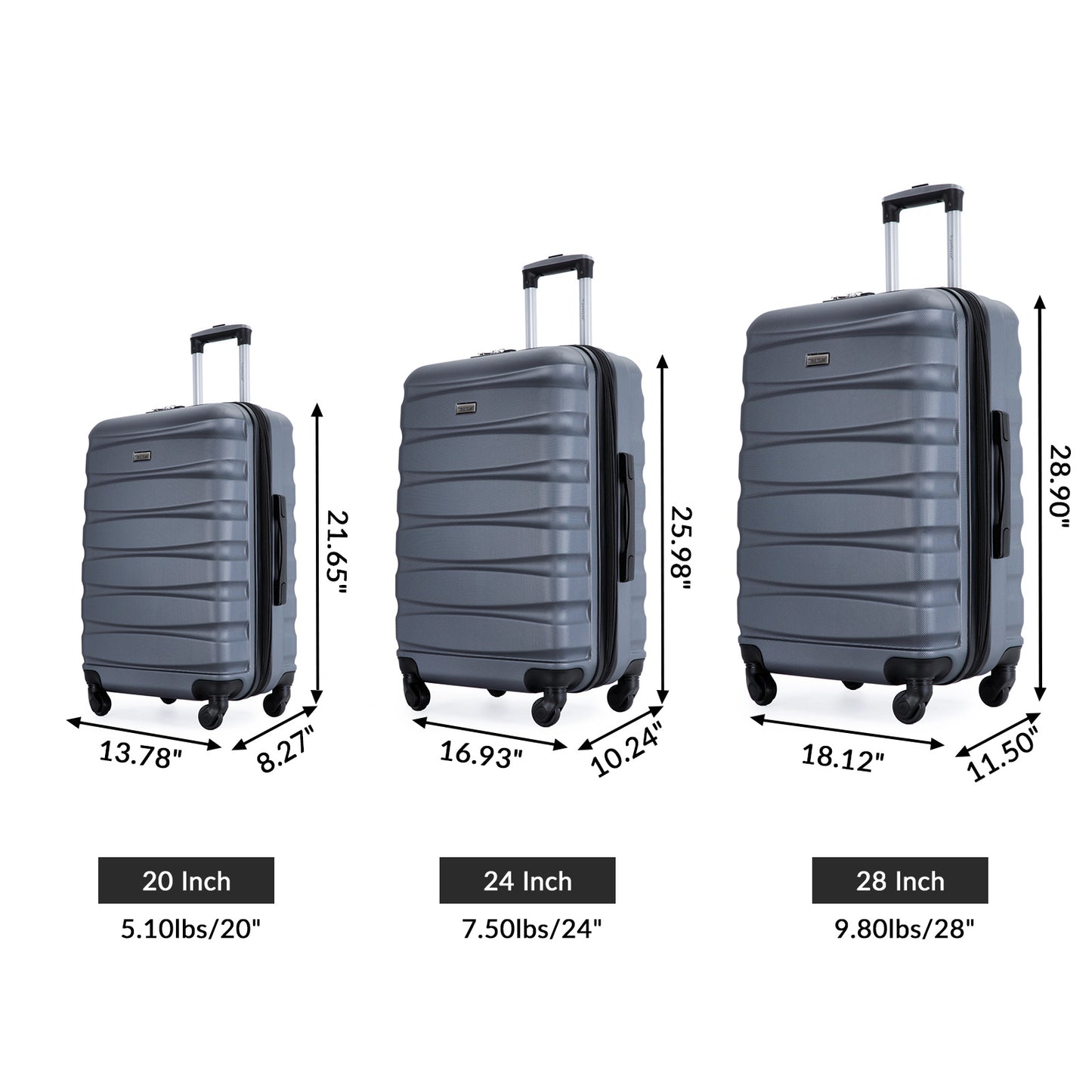 Expandable 3 Piece Luggage Sets ABS Lightweight Suitcase with Two Hooks;  Spinner Wheels;  TSA Lock;  (20/24/28)