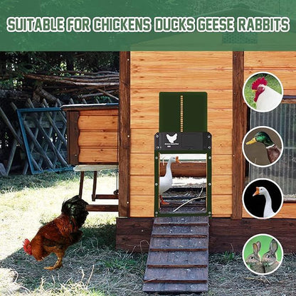 Automatic Chicken Door, Smart Light Sensor Control, Chicken Door Opener, Battery Operated, Multi Mode Chicken Flap, Evening and Morning Delayed Opening, IPX4 Waterproof (Green)