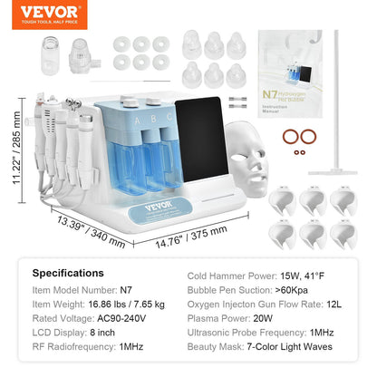 VEVOR Hydrogen Oxygen Facial Machine, Professional Hydrafacial Machine for Spa, Hydro Facial Cleansing Rejuvenation Machine