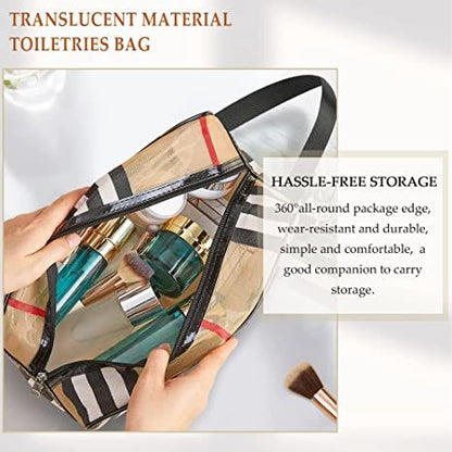 3 Pack Makeup Bag;  Travel Cosmetic Bag with Zipper Handle Waterproof Striped Transparent Toiletry Bag Portable Organizer Cases Set for Women and Girls Storage Bag