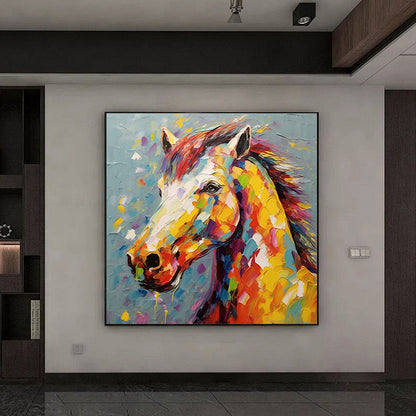 Hand Painted Oil Painting Palette Kinfe Horse Wall Art Original Animal Painting On Canvas Boho Wall Decor Abstract Modern Painting Large Impressionism Wall Art