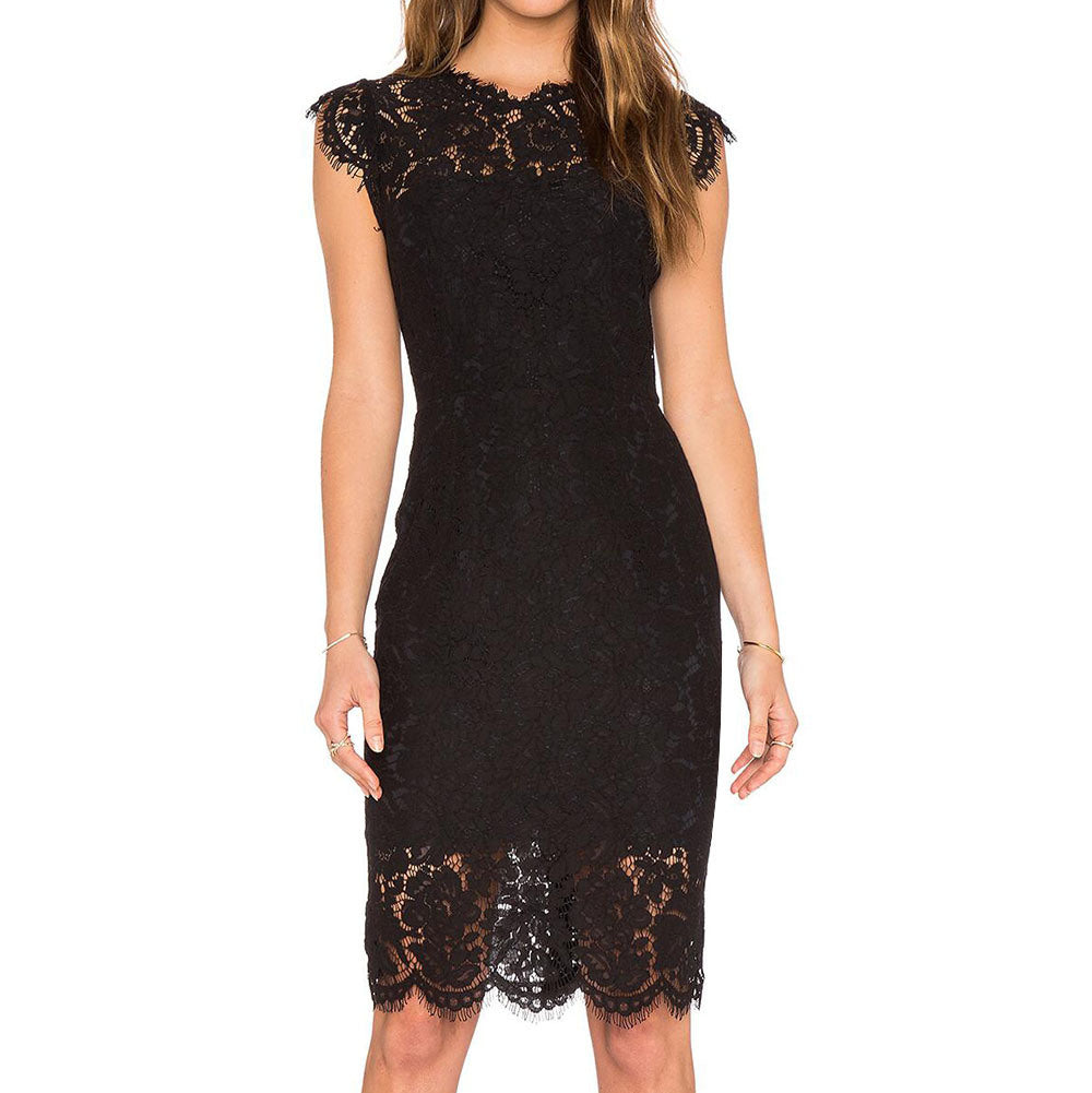 Women's Sleeveless Lace Floral Elegant Cocktail Dress Crew Neck Knee Length for Party