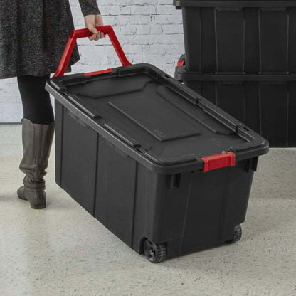 40 Gallon Wheeled Industrial Tote Plastic, Black, Set of 2