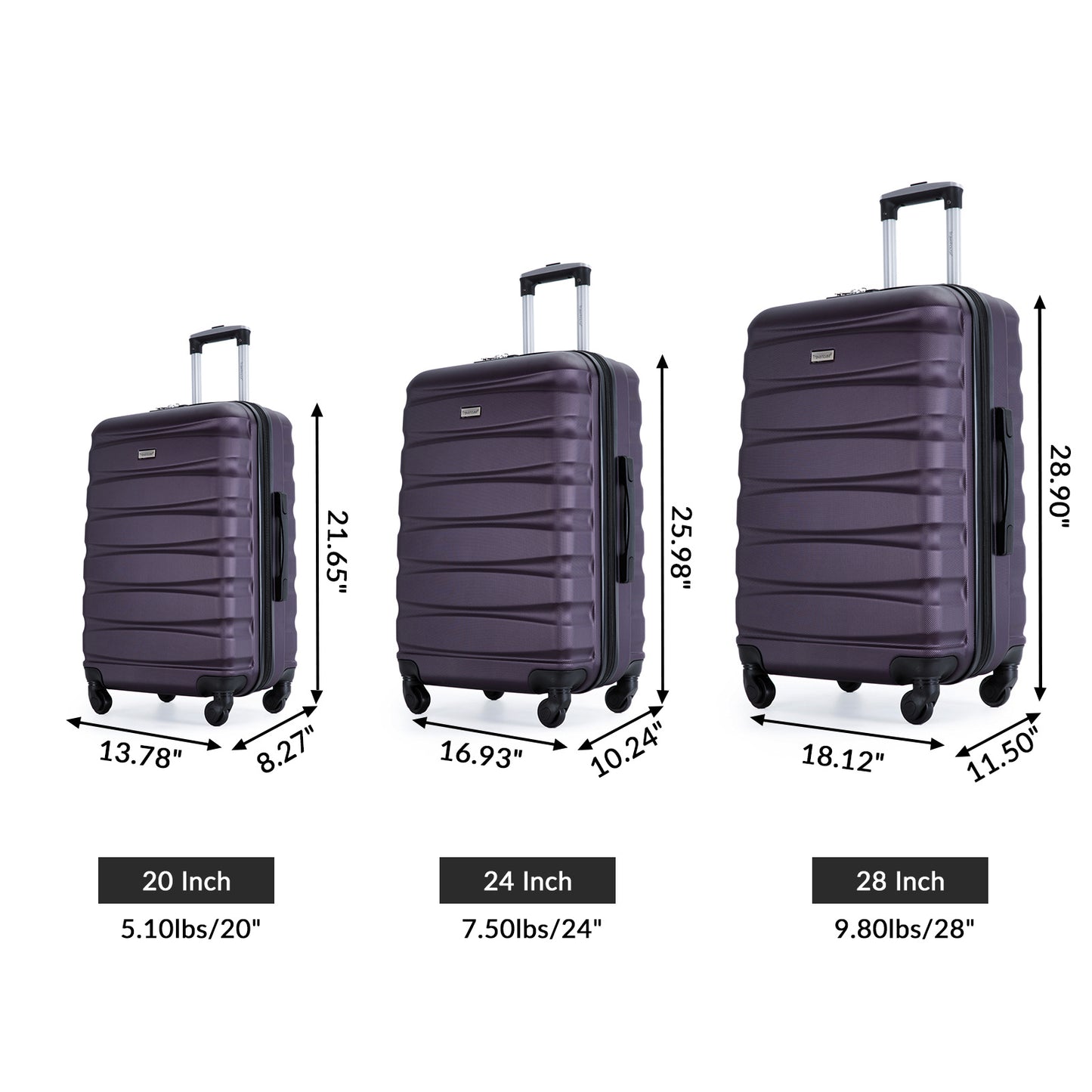 Expandable 3 Piece Luggage Sets ABS Lightweight Suitcase with Two Hooks;  Spinner Wheels;  TSA Lock;  (20/24/28)